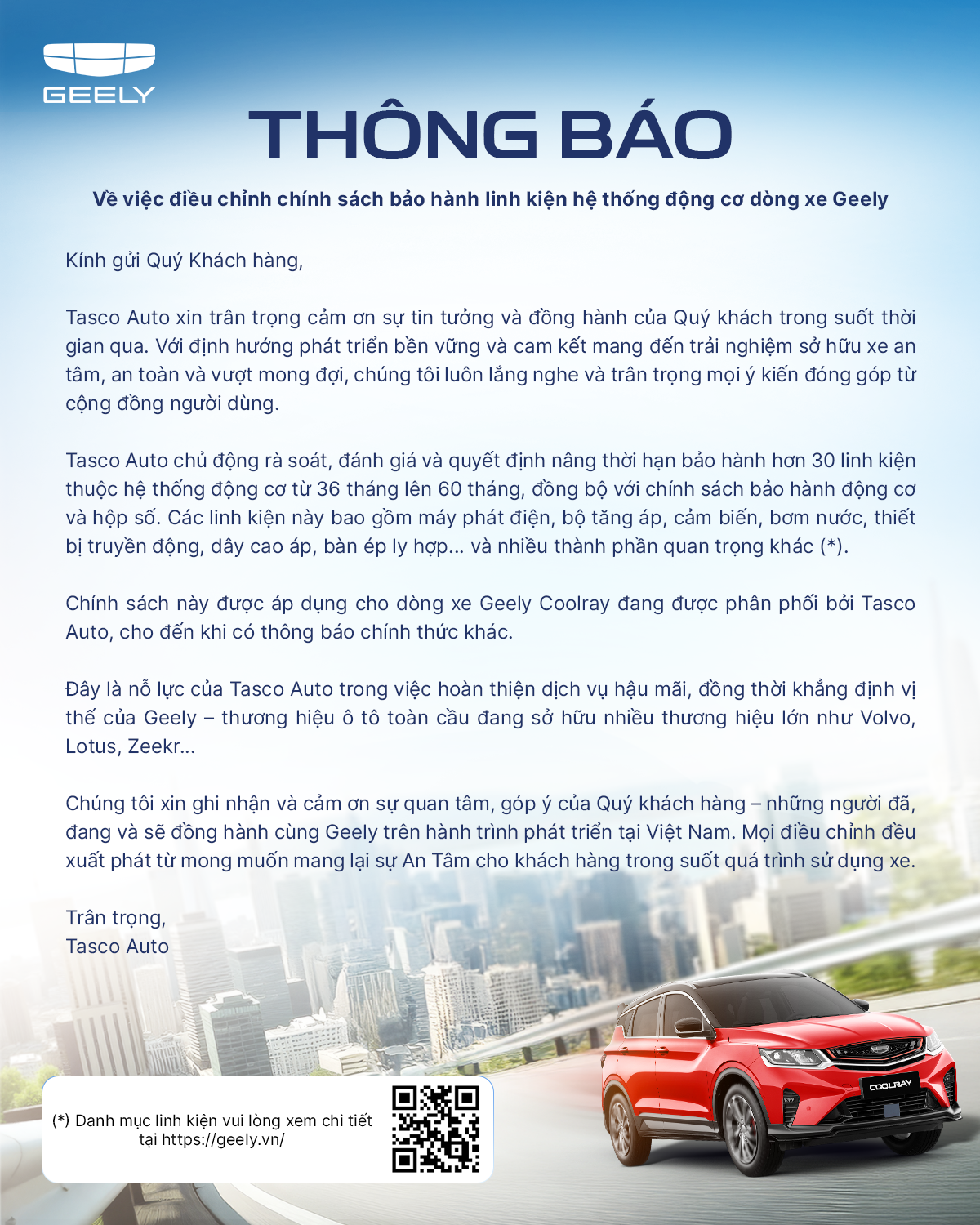 Chính sách bảo hành Geely Phú Quốc